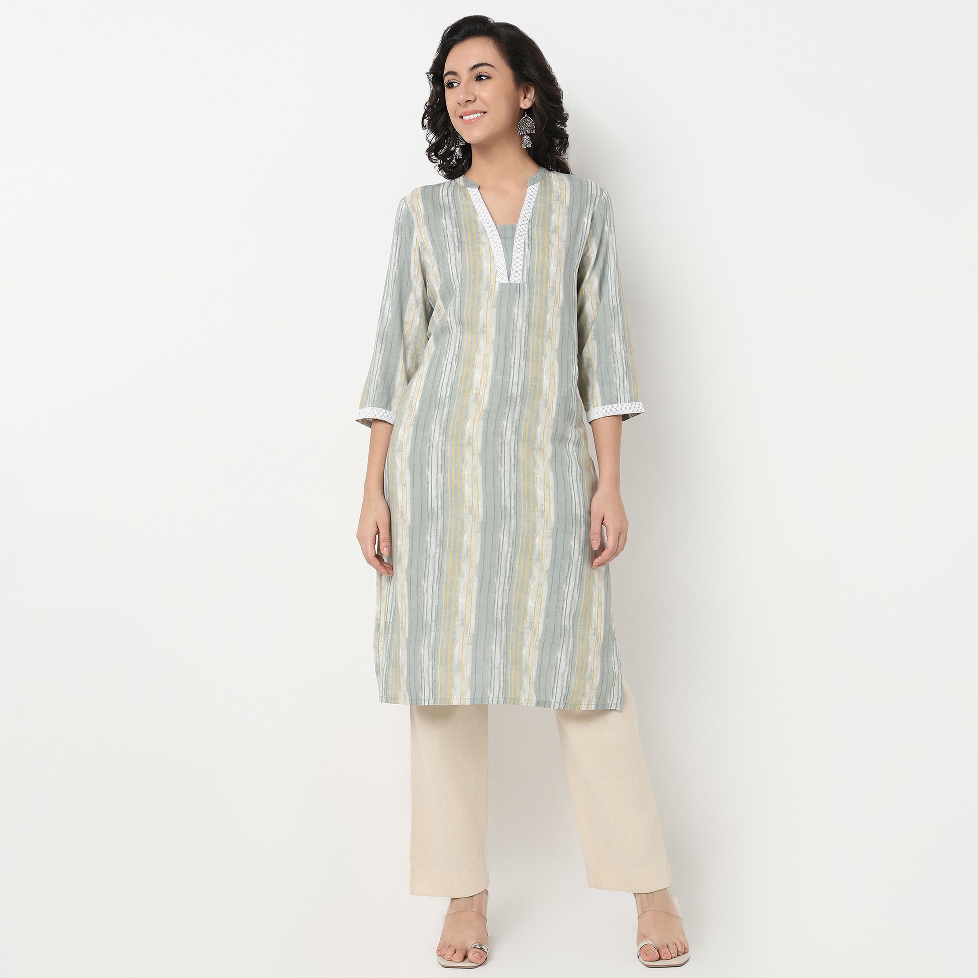 Order Now Women Printed V Neck Straight Fit Ethnic Wear Kurta by Style Union