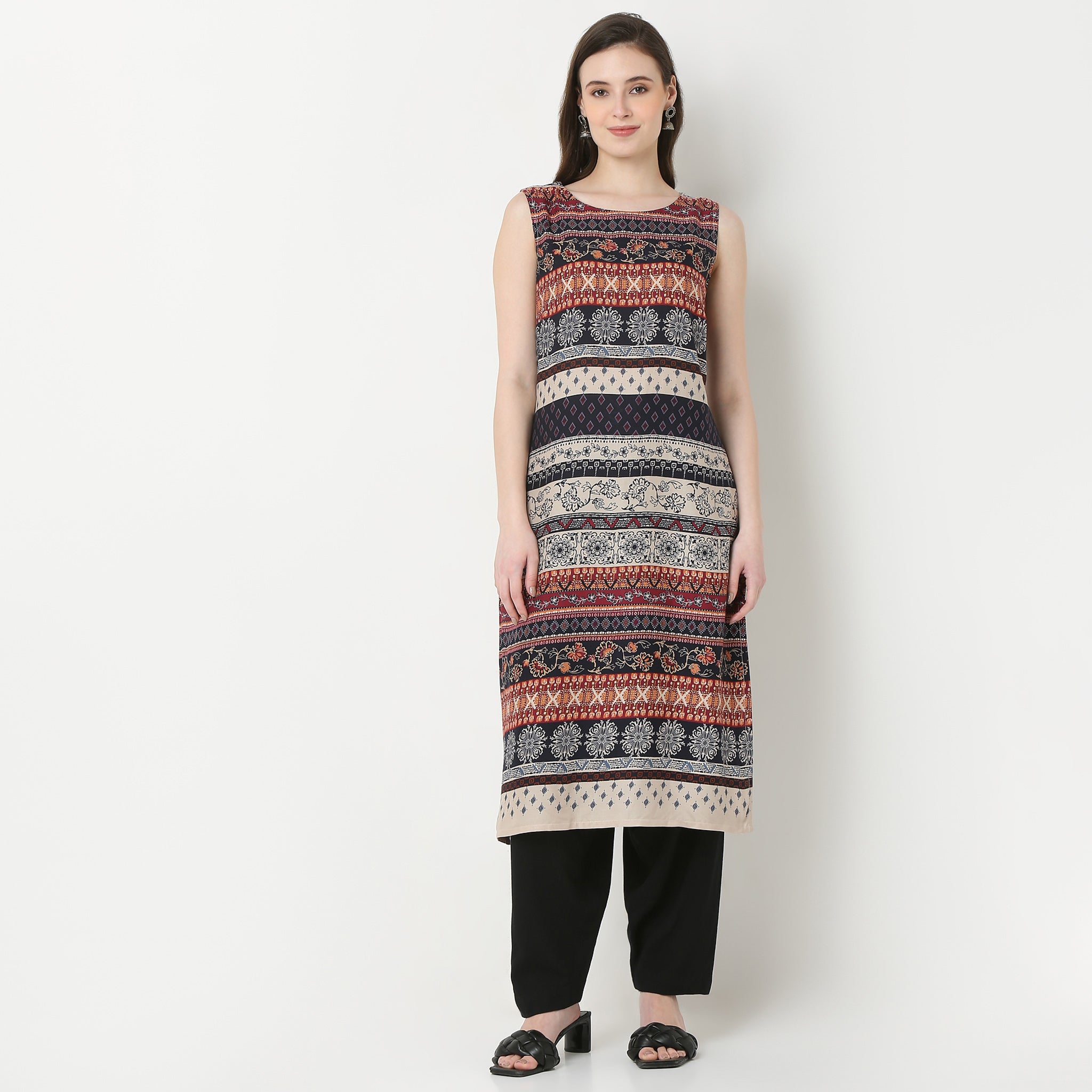 Boat Neck Printed Straigth Kurta