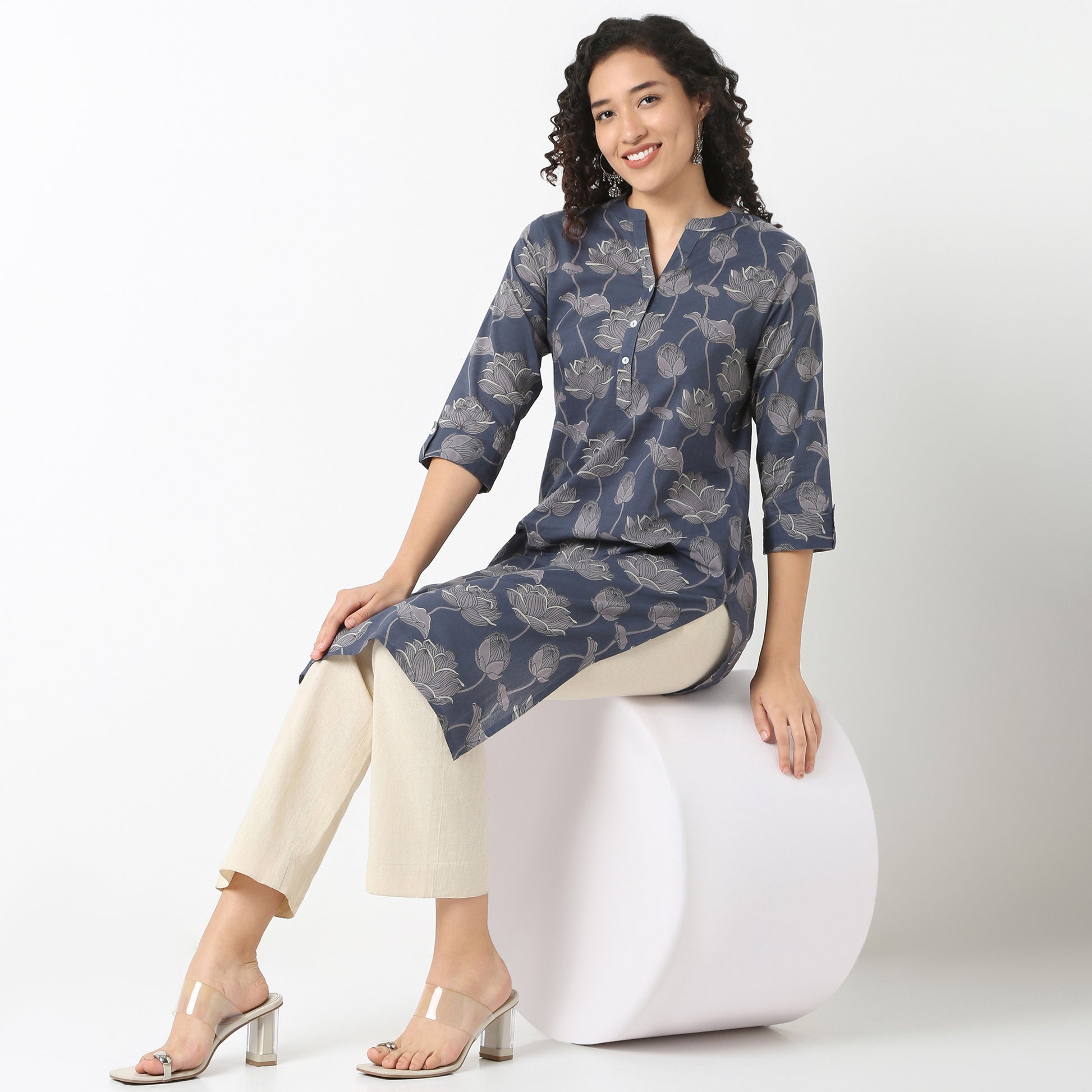 Half Placket Kurta-Cambric