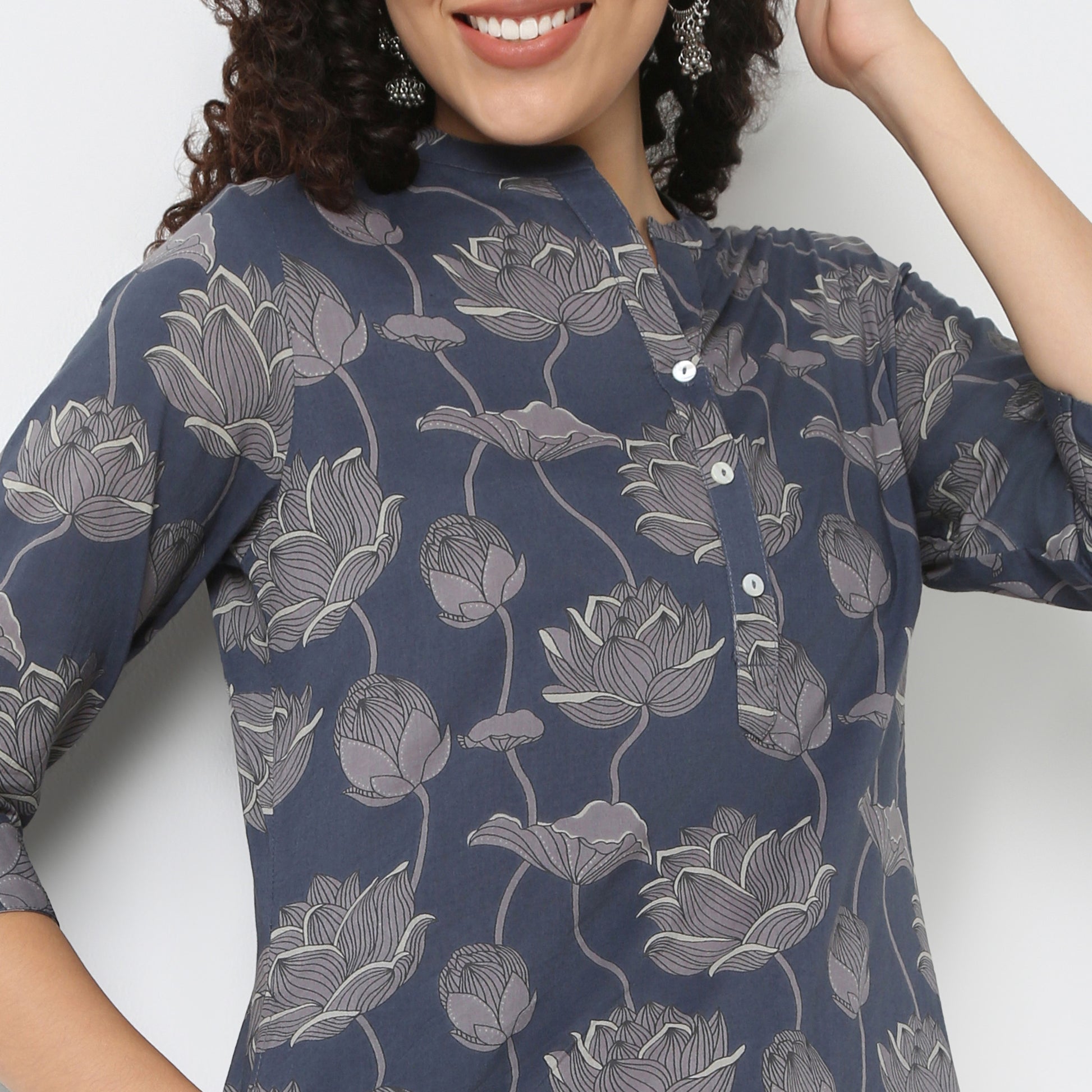 Half Placket Kurta-Cambric