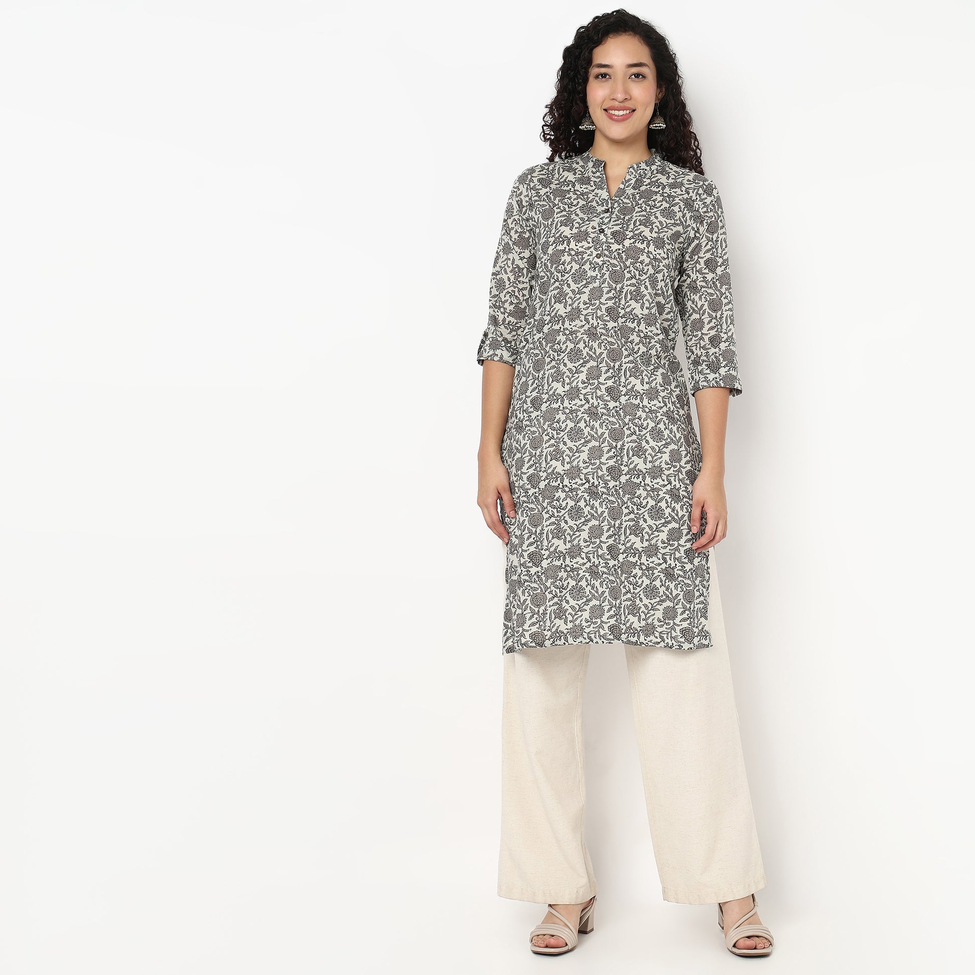 Half Placket Printed Long Kurta