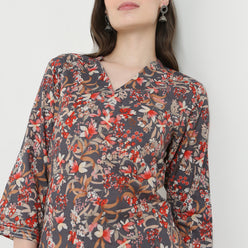 V-Neck Notch Collar Printed Kurta