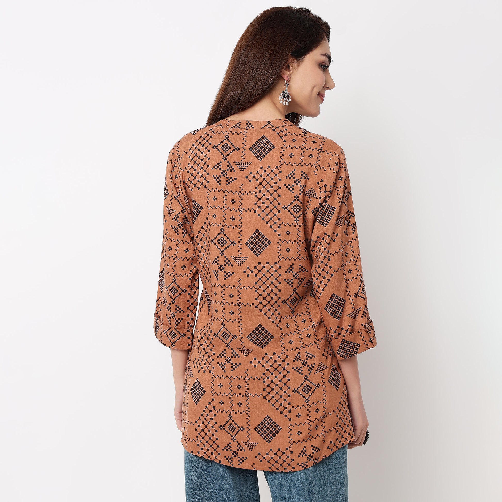 Half Placket Printed Short Kurta 