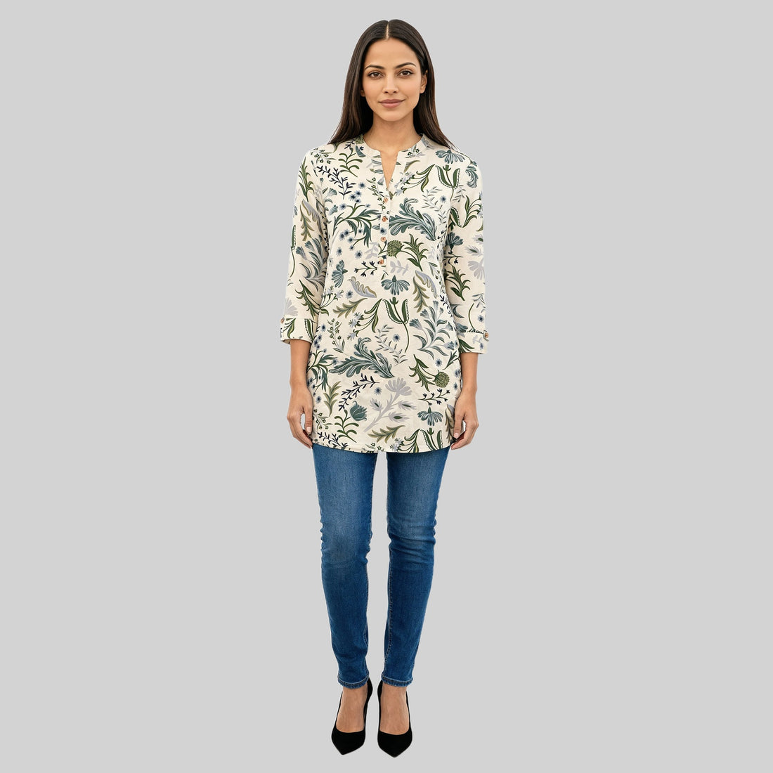 Printed Half Placket Short Kurta