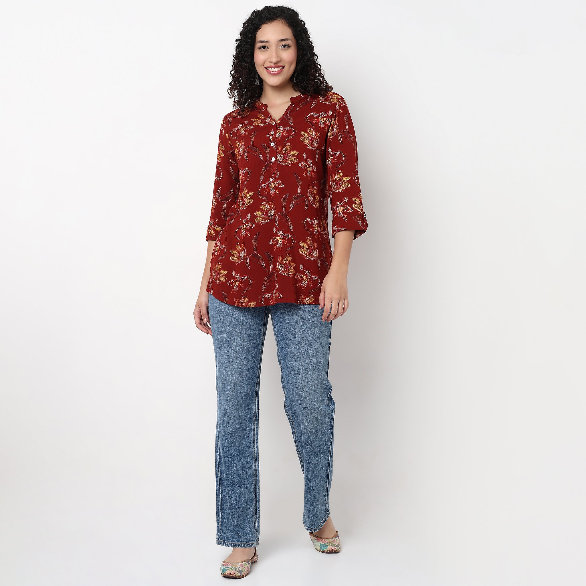 Half Placket Straight Short Kurta