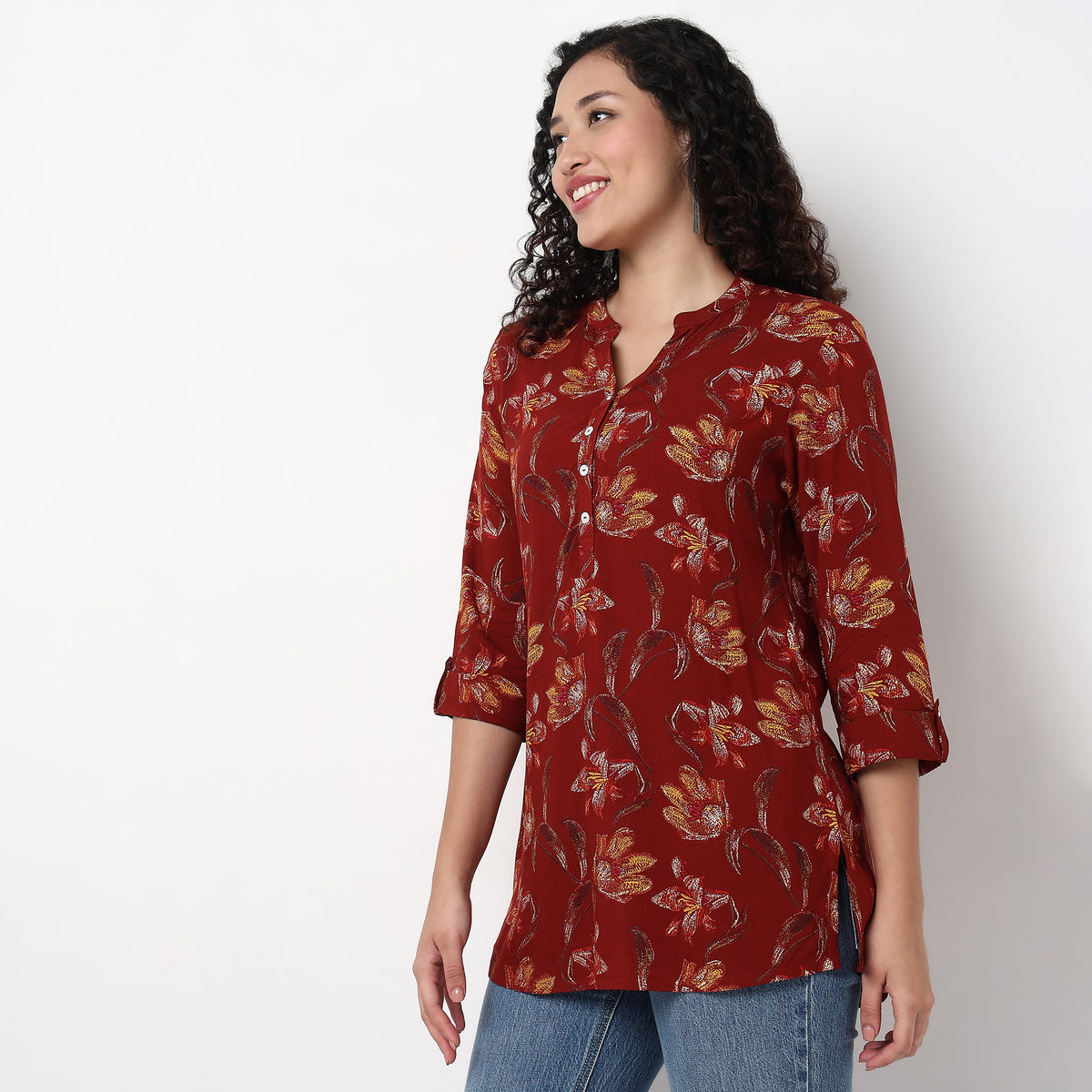 Half Placket Straight Short Kurta