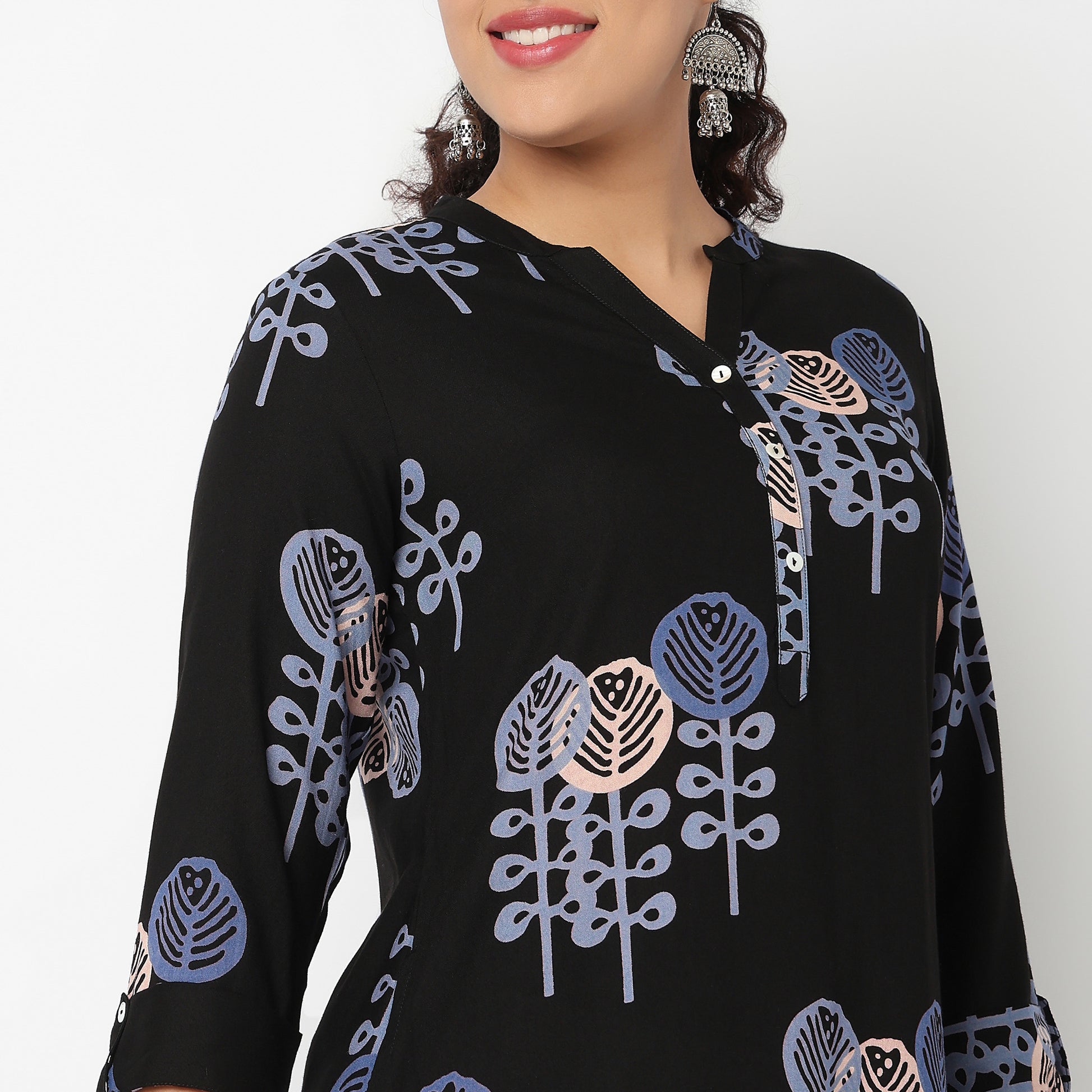 Printed Half Placket Long Kurta