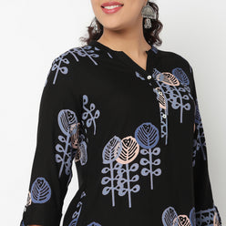 Printed Half Placket Long Kurta