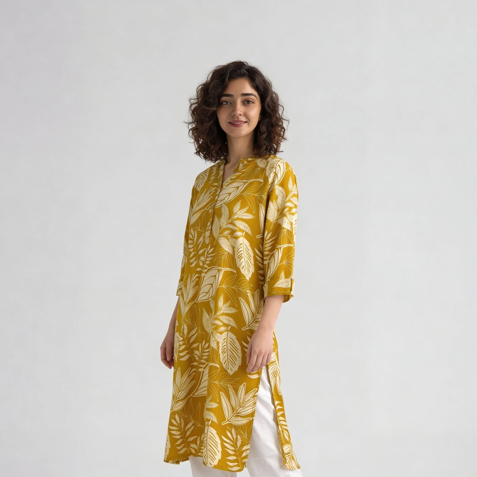 Rayon Printed Three-Fourth Sleeve Kurta