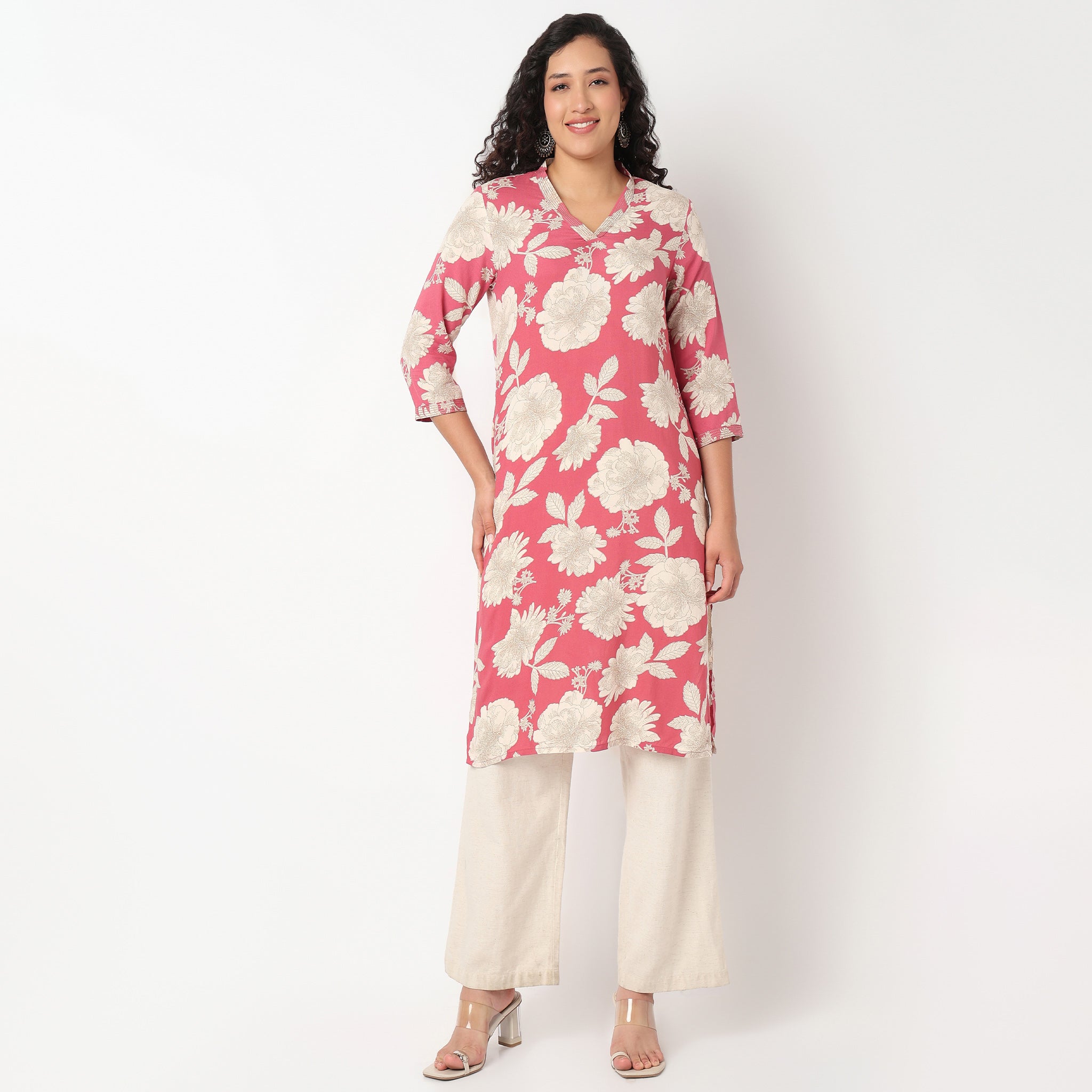 V Neck Floral Long Kurta