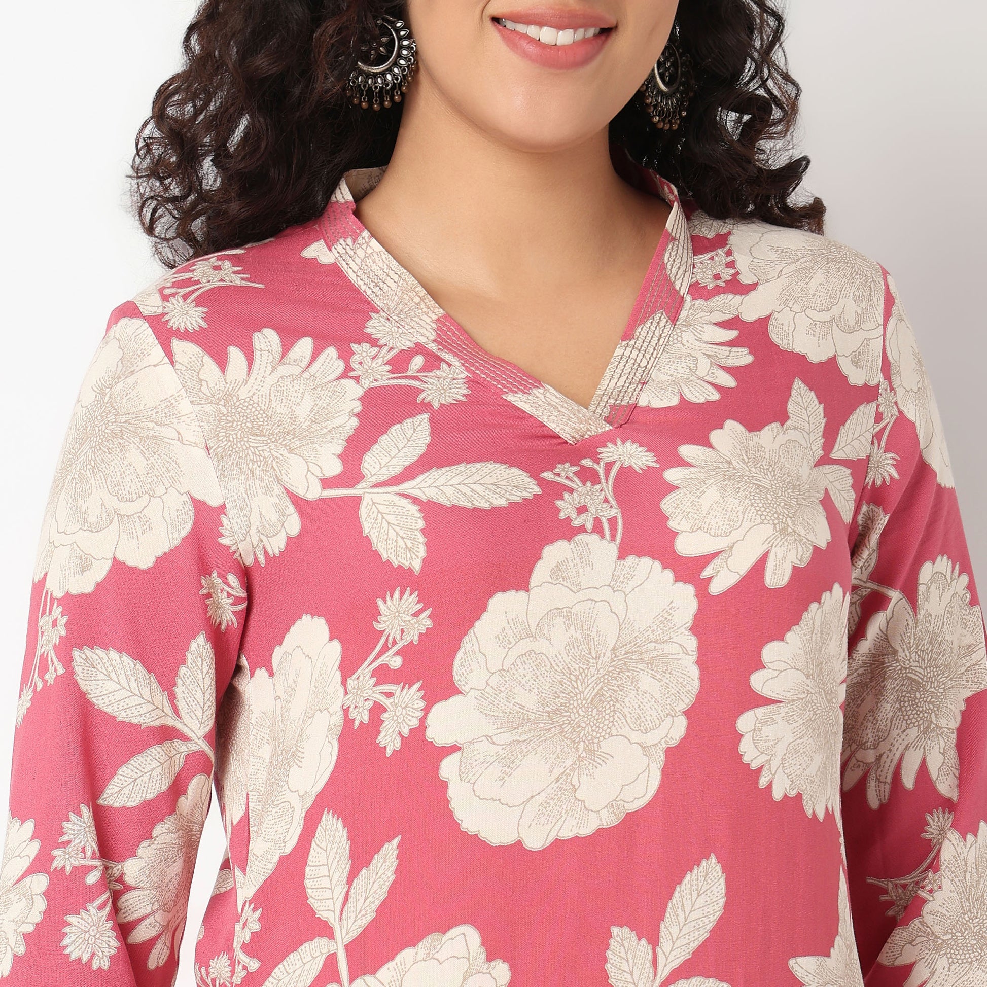 V Neck Floral Long Kurta