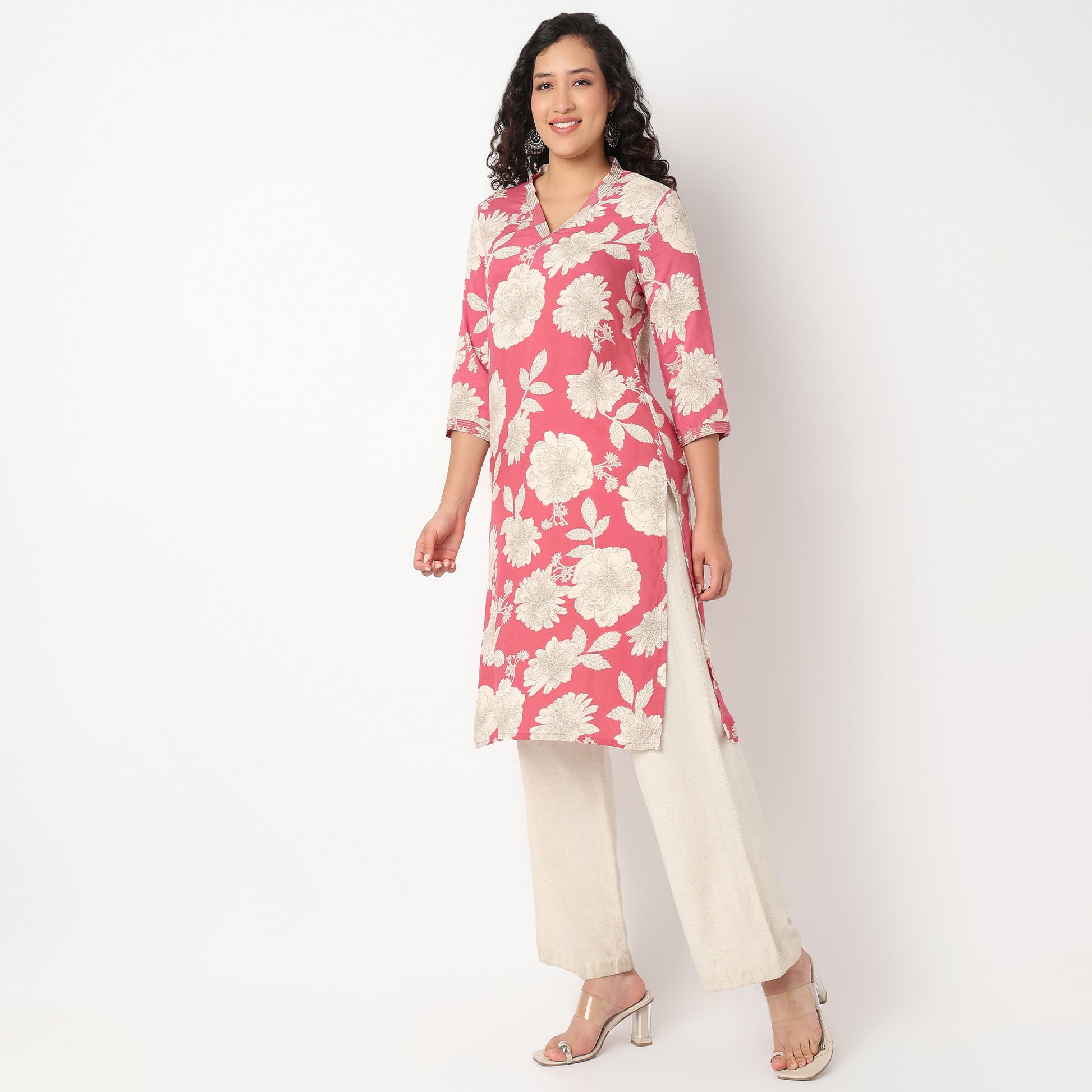 V Neck Floral Long Kurta