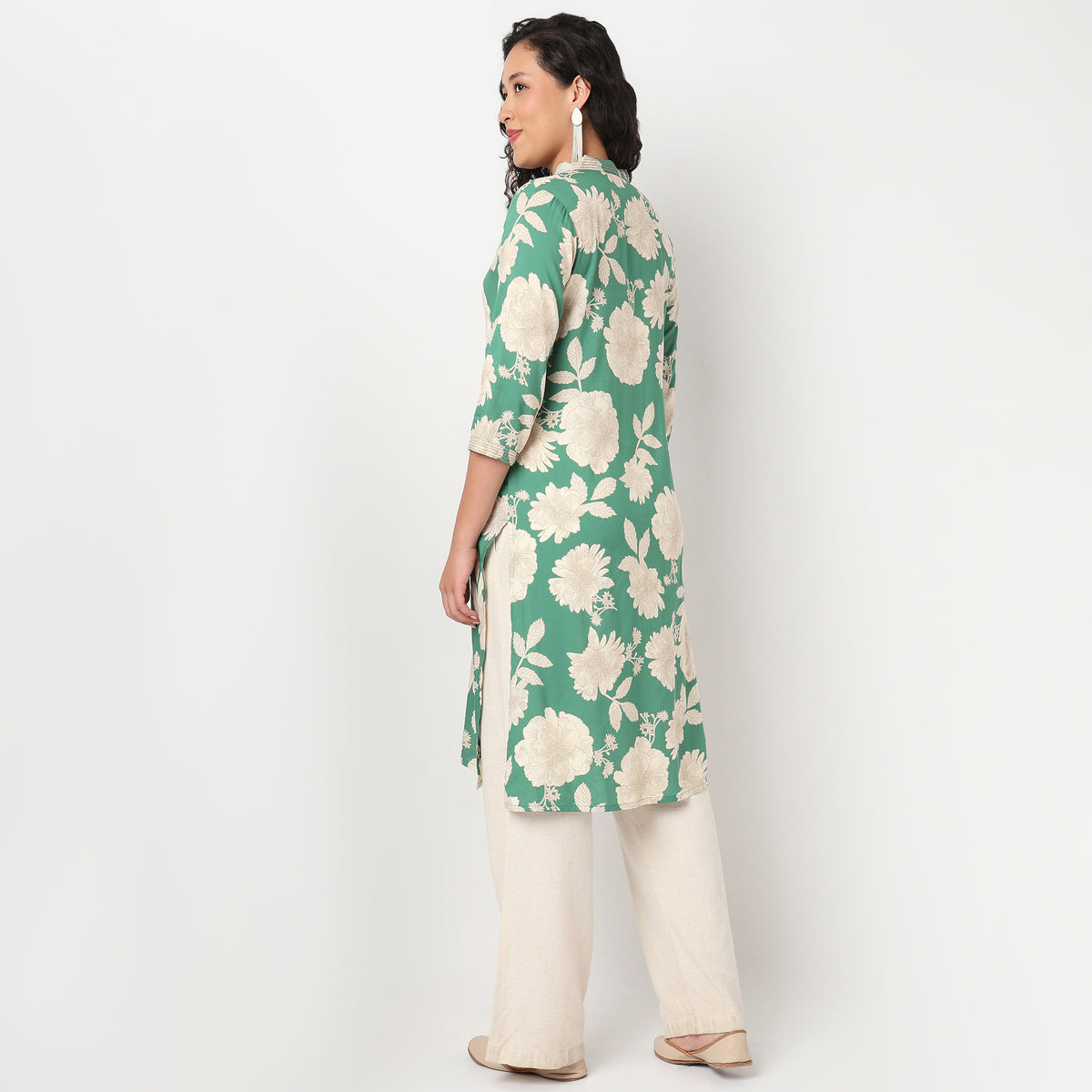 V Neck Floral Long Kurta