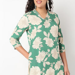 V Neck Floral Long Kurta