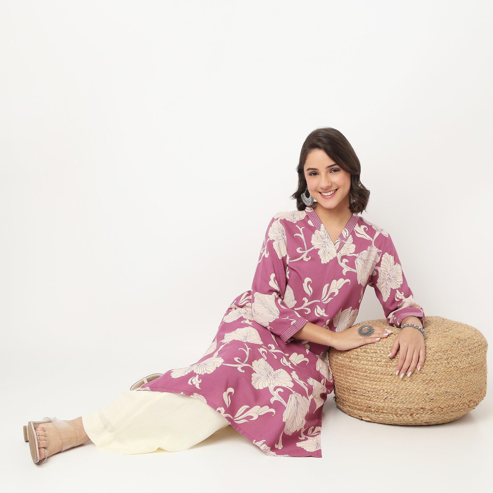 V Neck With Gusset and Couching Long Kurta