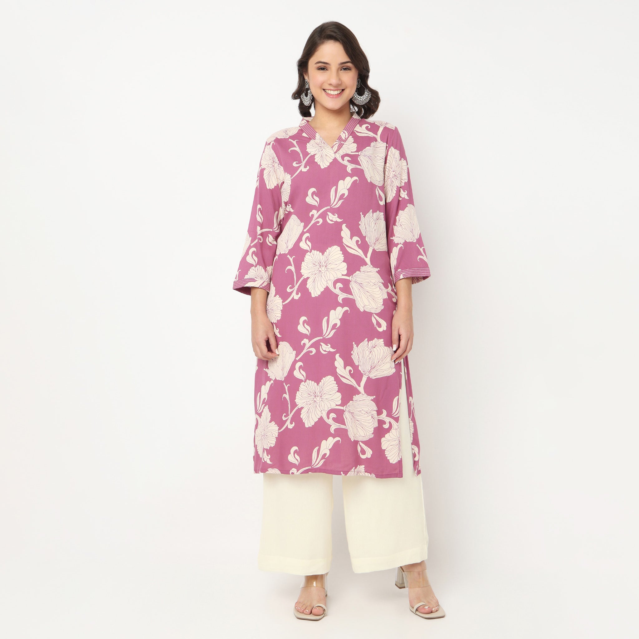 V Neck With Gusset and Couching Long Kurta