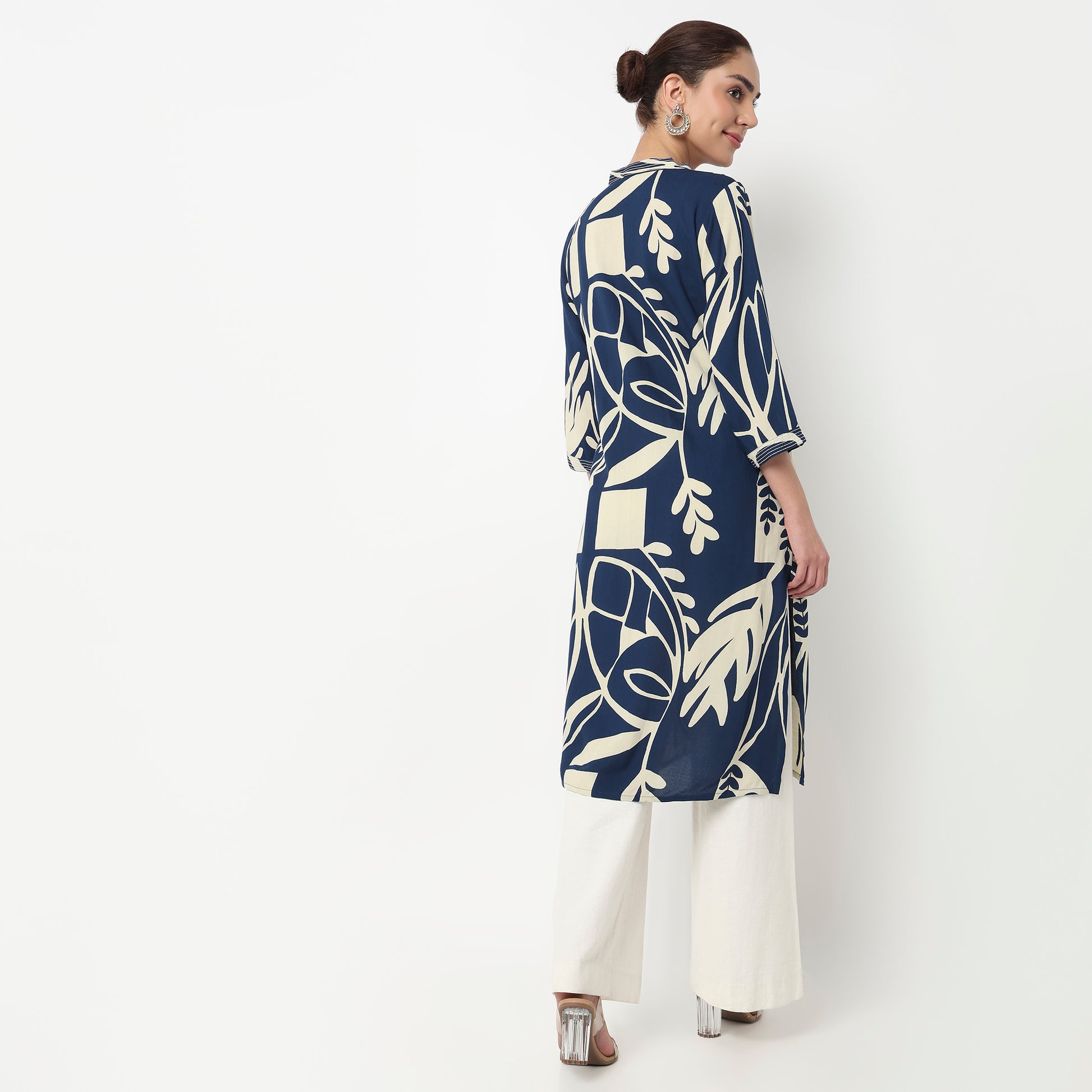 V-Neck Printed Slit Long Kurta