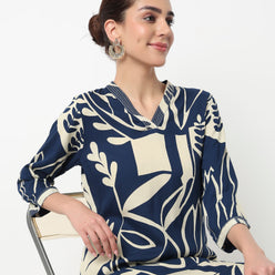 V-Neck Printed Slit Long Kurta