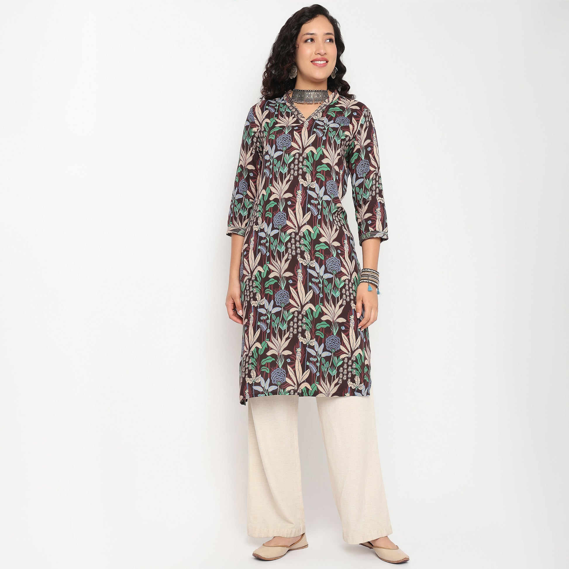 Printed Round Neck Long Kurta