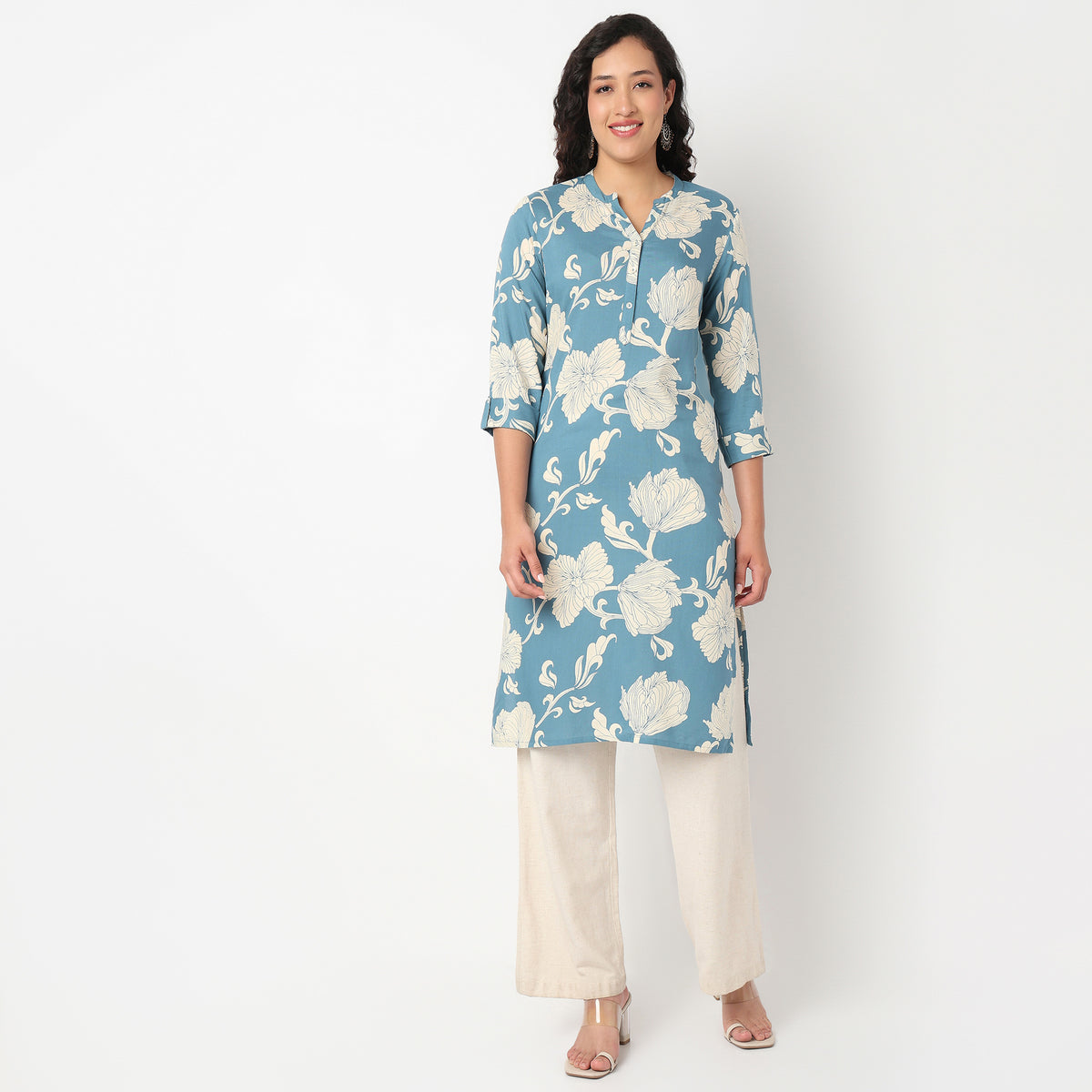 V Neck Floral Long Kurta