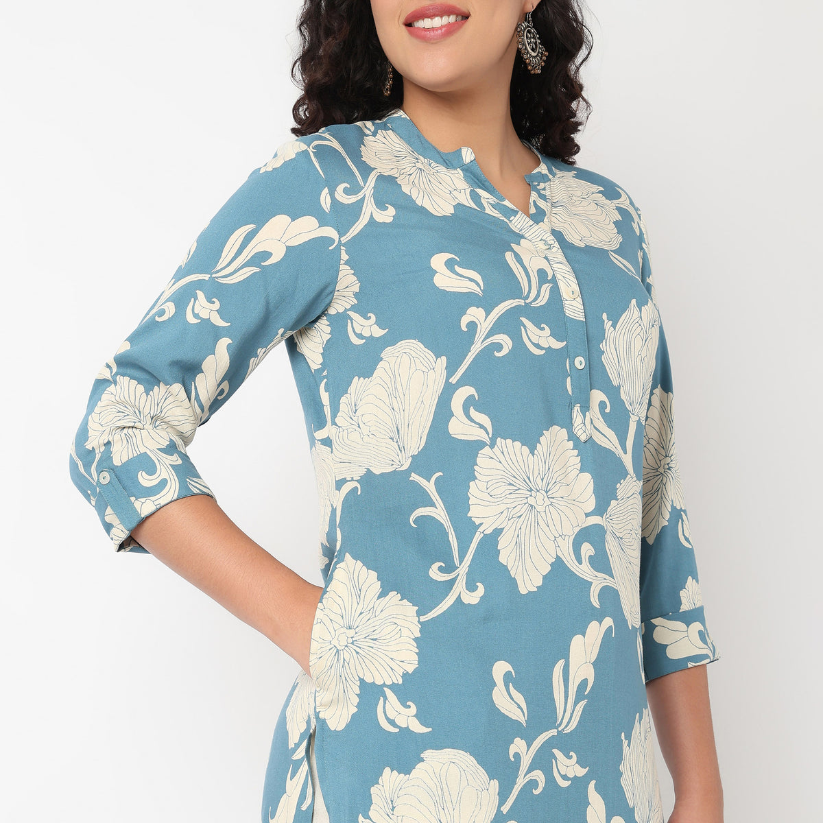 V Neck Floral Long Kurta