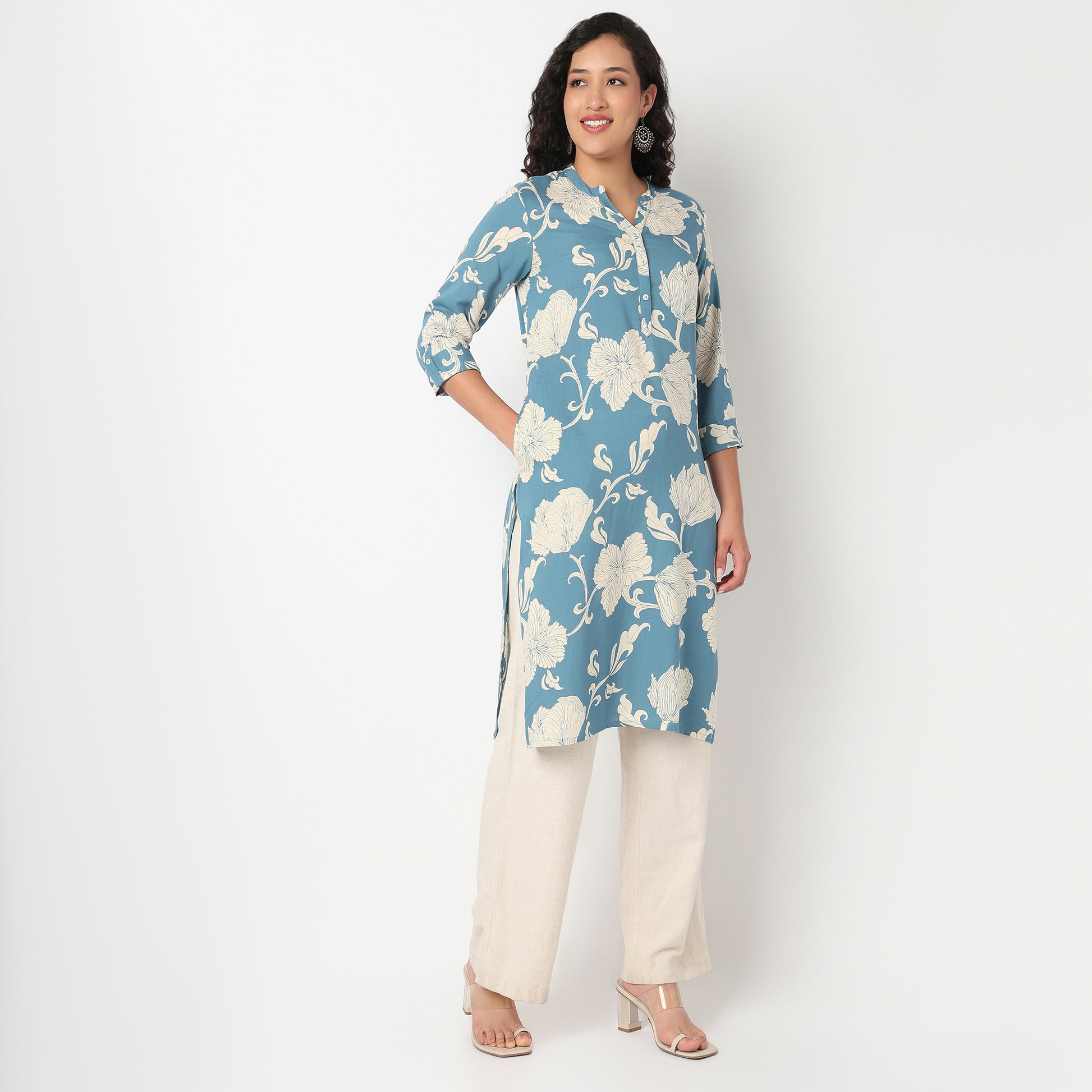 V Neck Floral Long Kurta