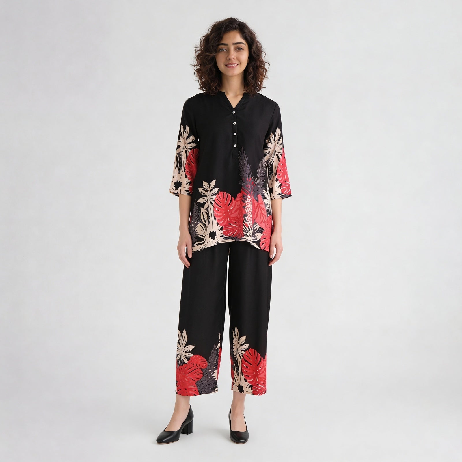 Printed Half Placket Short Kurta