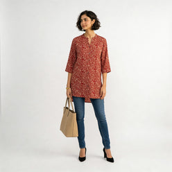 Printed Shirt Collar Short Kurta