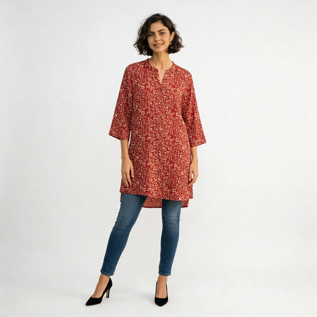 Printed Shirt Collar Short Kurta