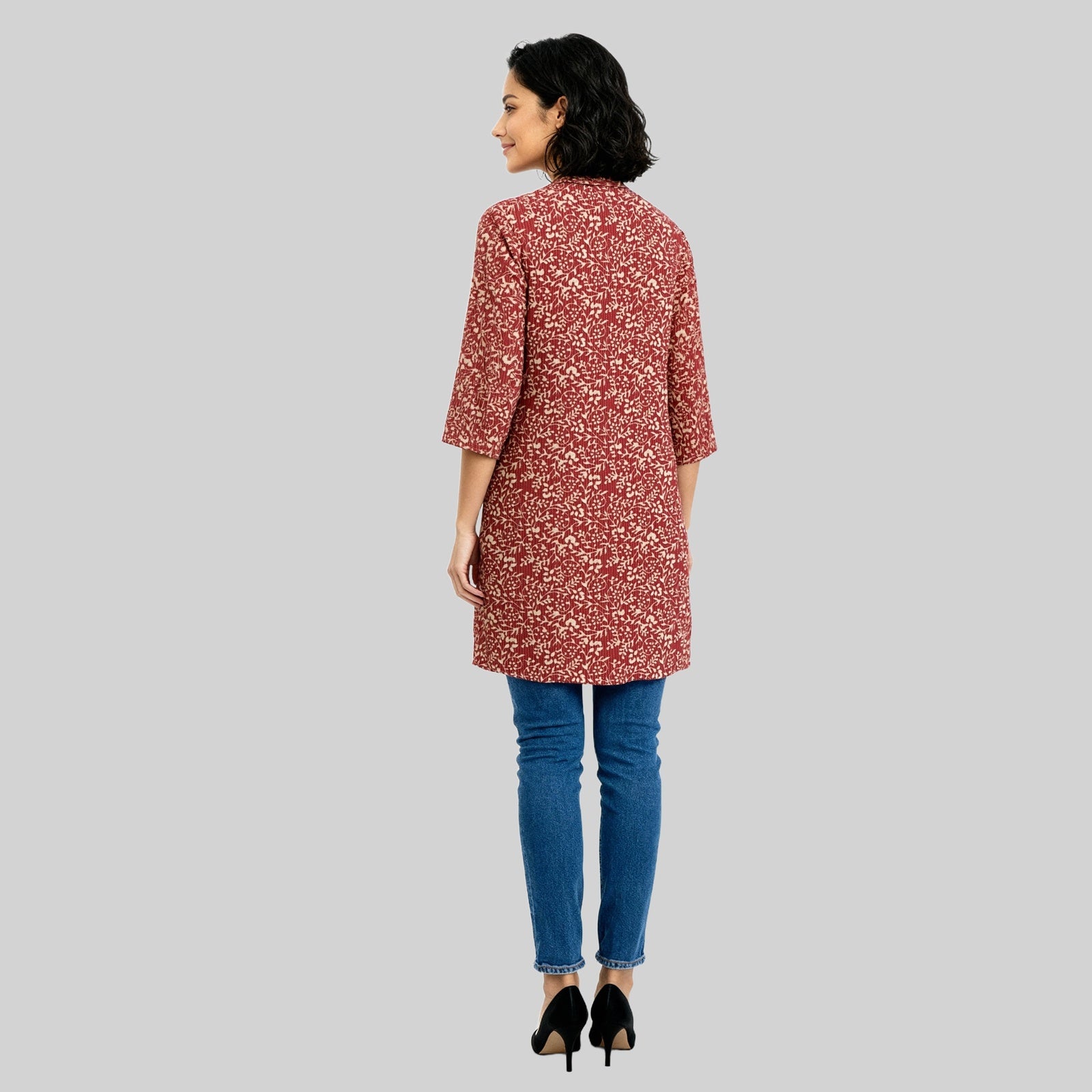 Printed Shirt Collar Short Kurta