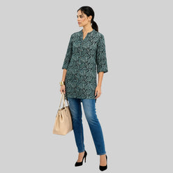 Printed Band Neck Short Kurta