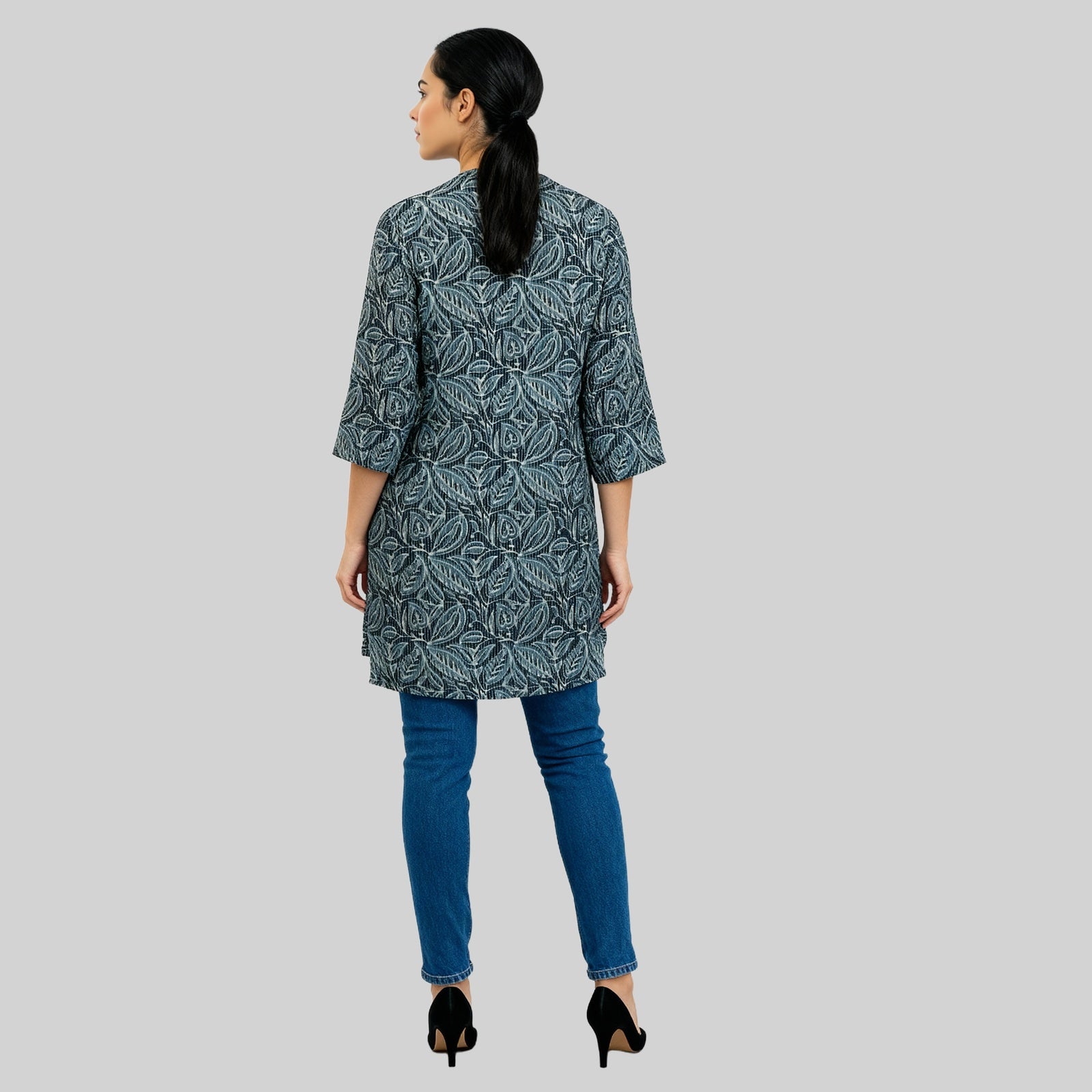 Printed Band Neck Short Kurta