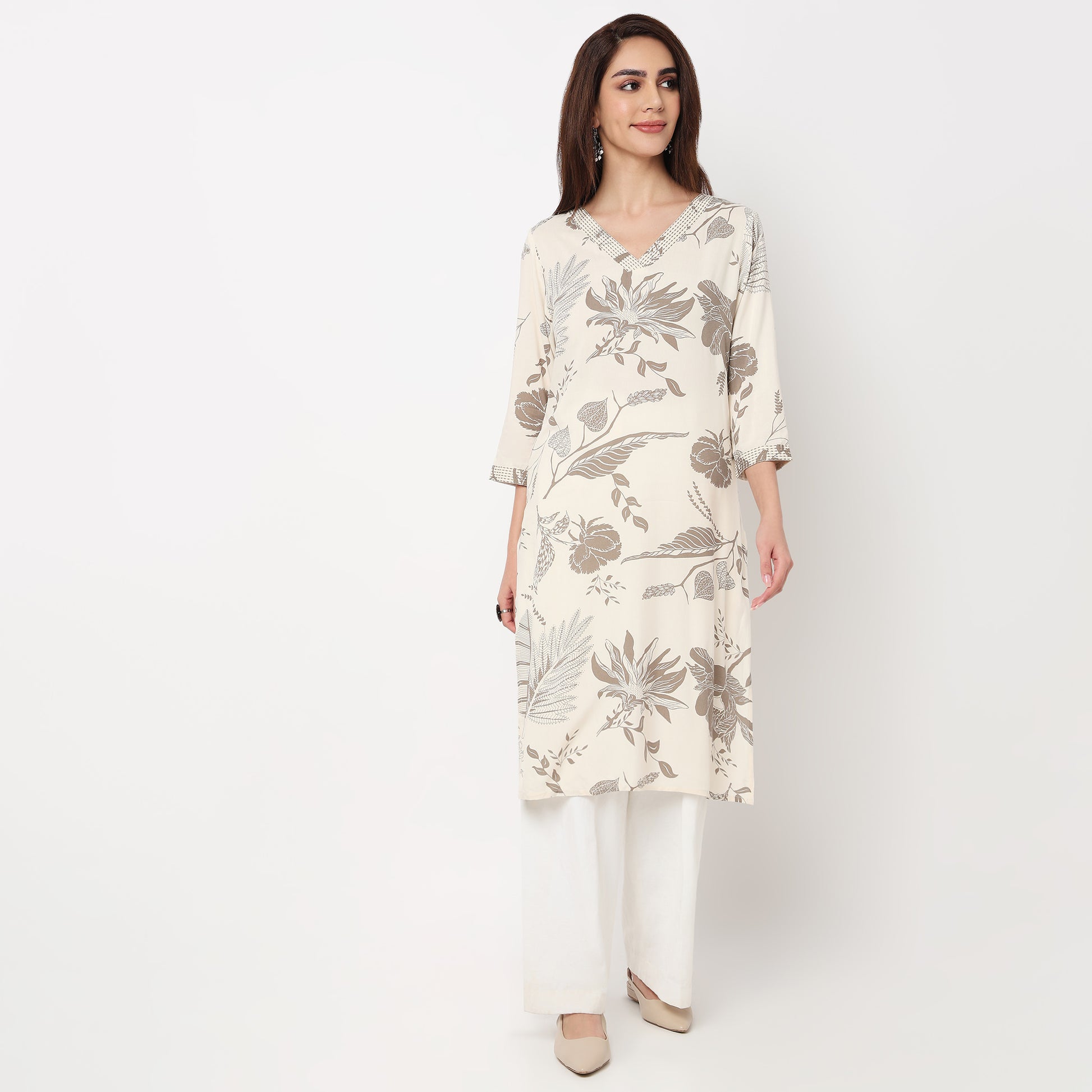 V-Neck With Couching Long Kurta
