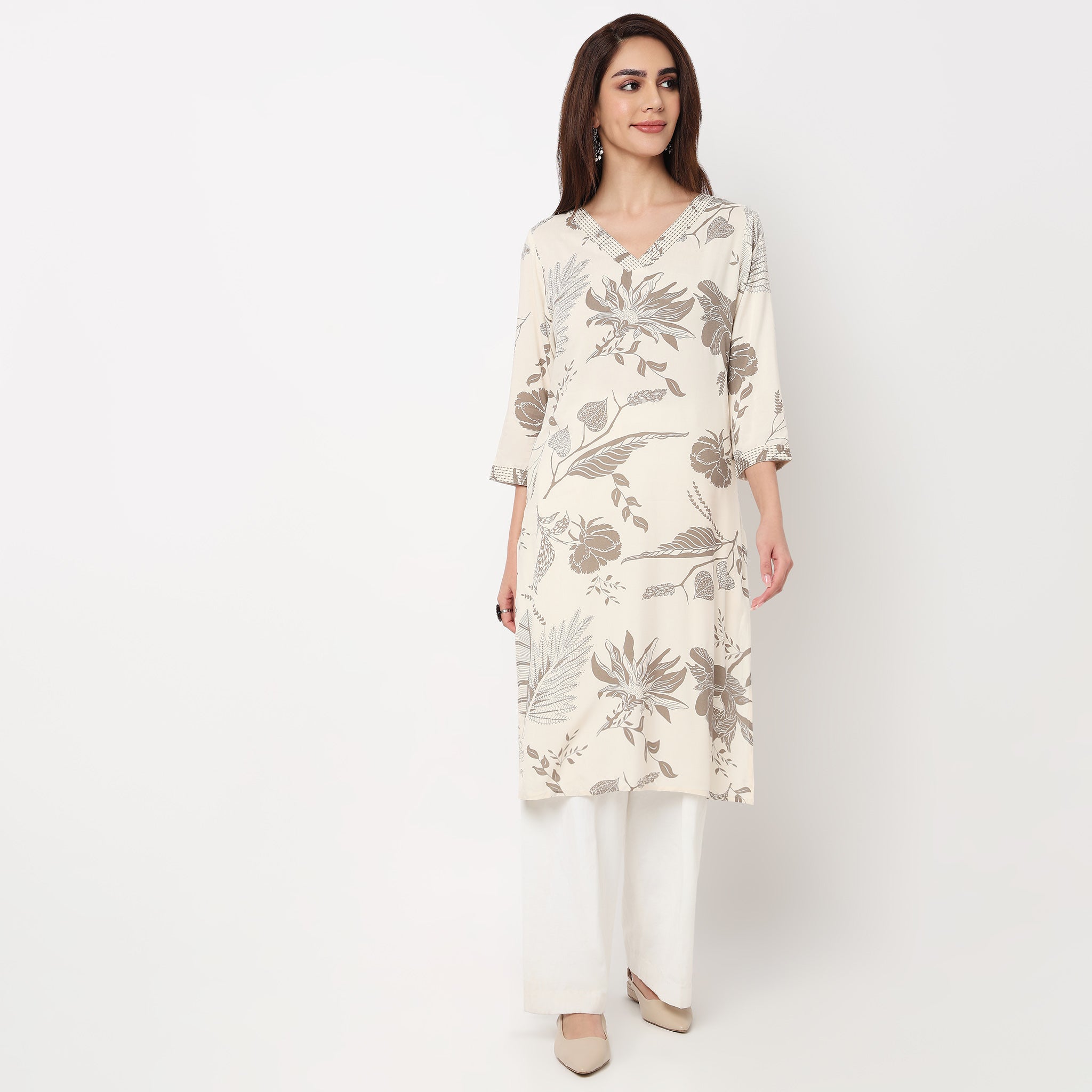 V-Neck With Couching Long Kurta