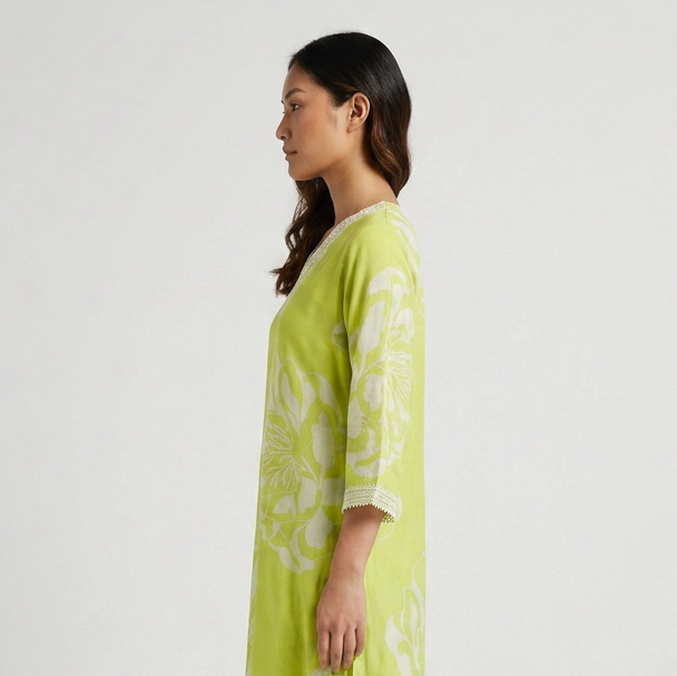 Printed V-Neck Long Kurta