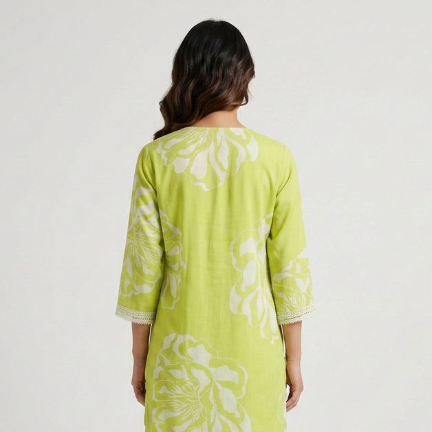 Printed V-Neck Long Kurta