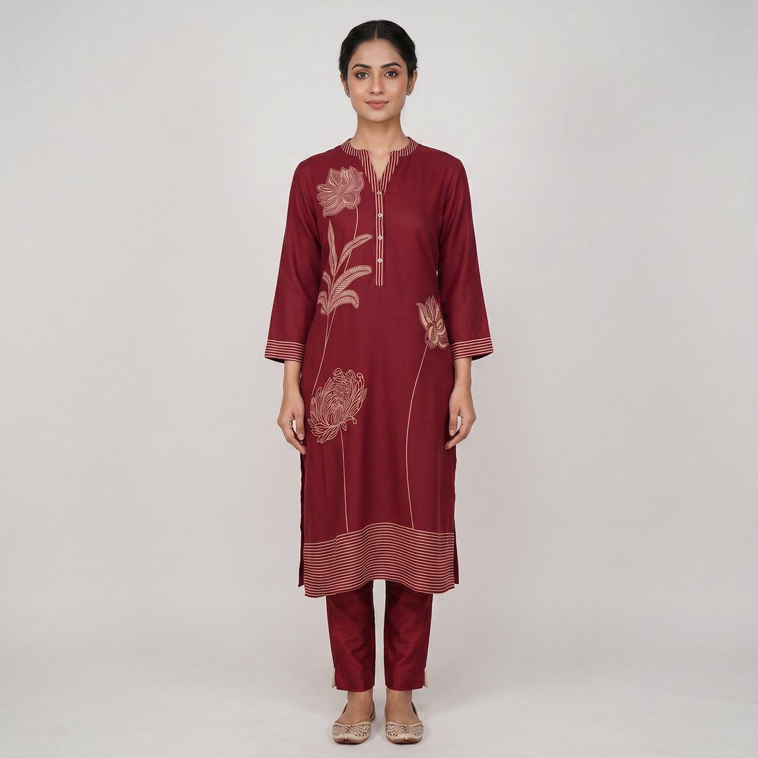 V-Neck Printed Long Kurta