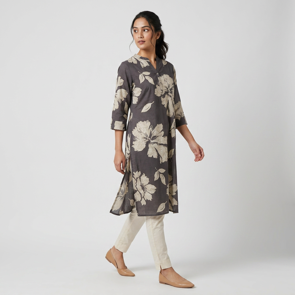 Printed Half Placket Long Kurta