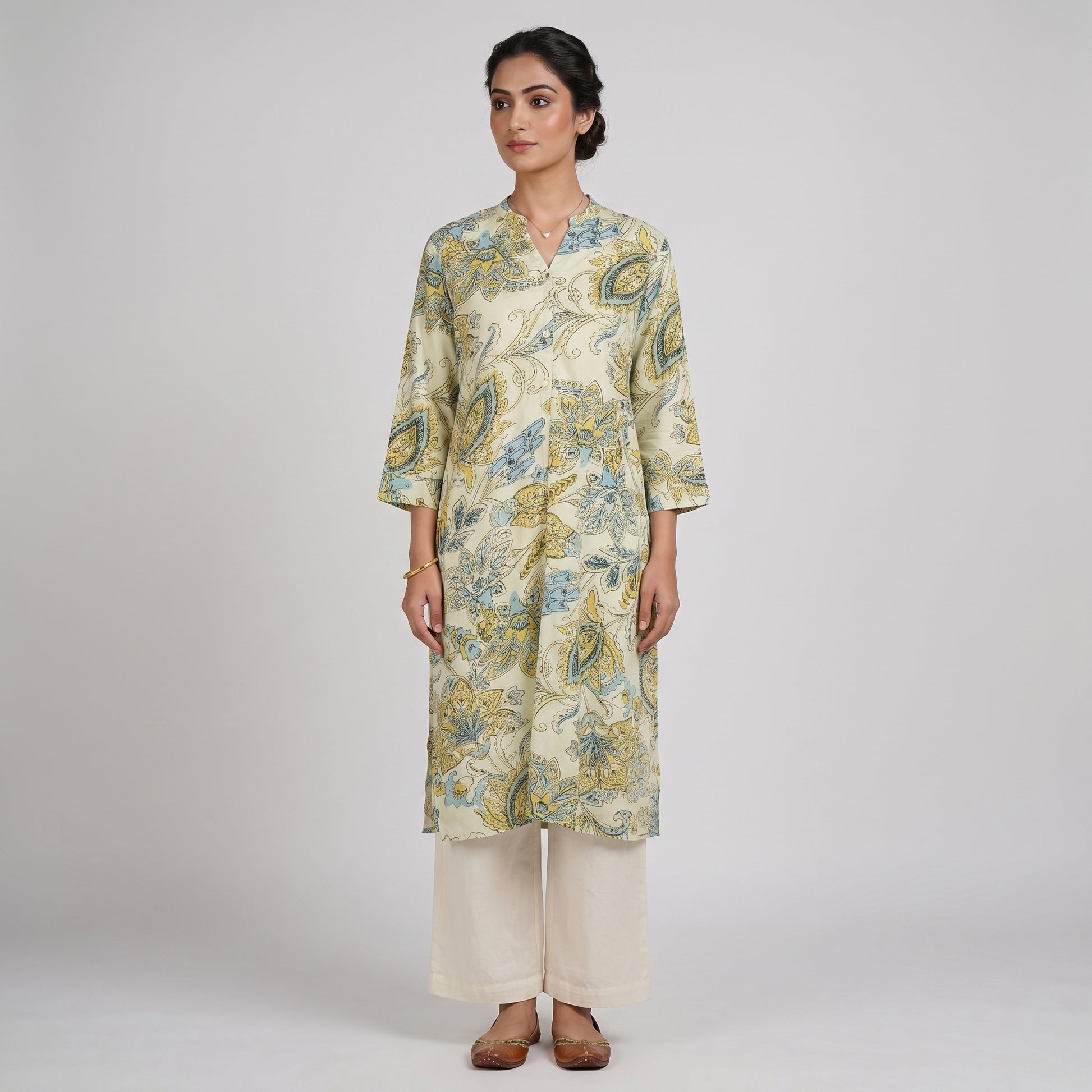 Full Placket Printed Long Kurta