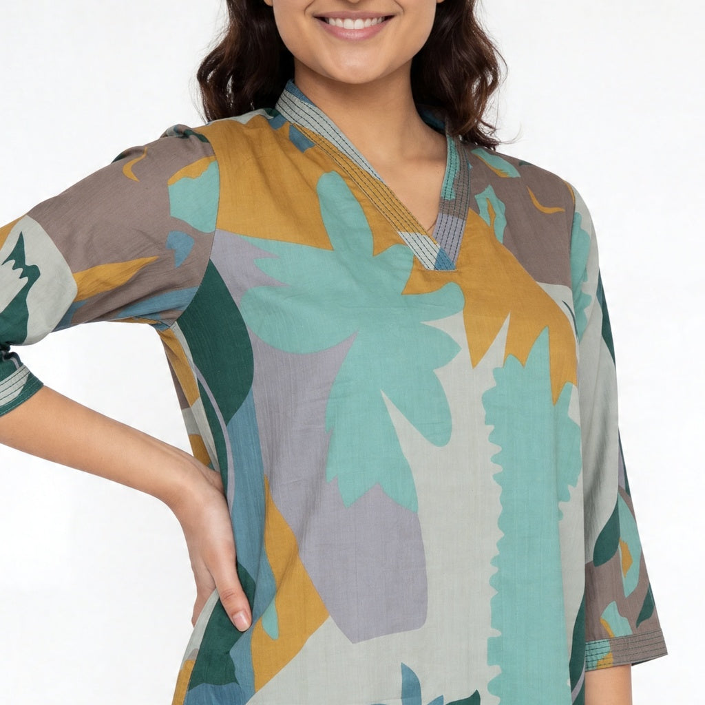 Cotton V-Neck Long Kurta