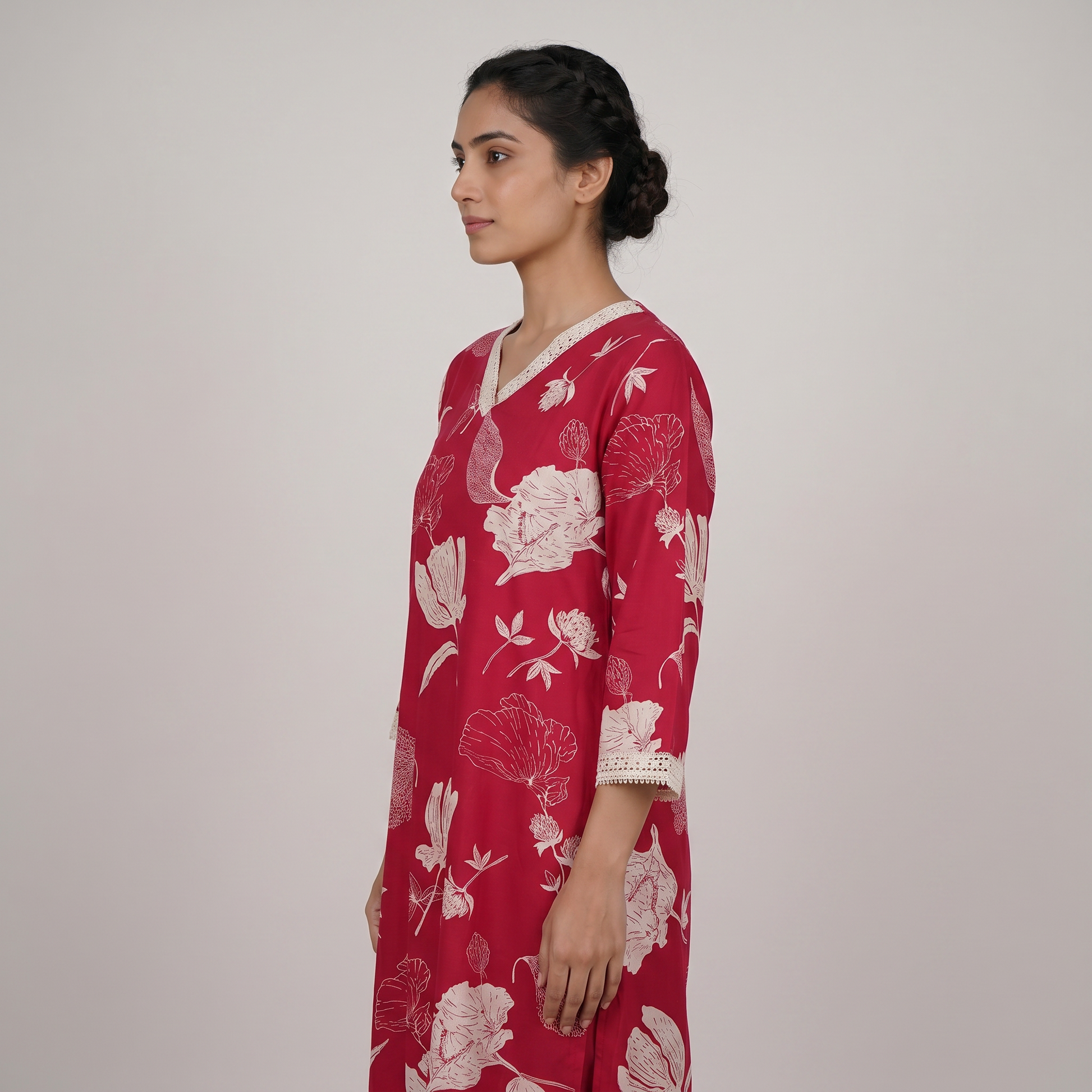 Printed V-Neck Long Kurta