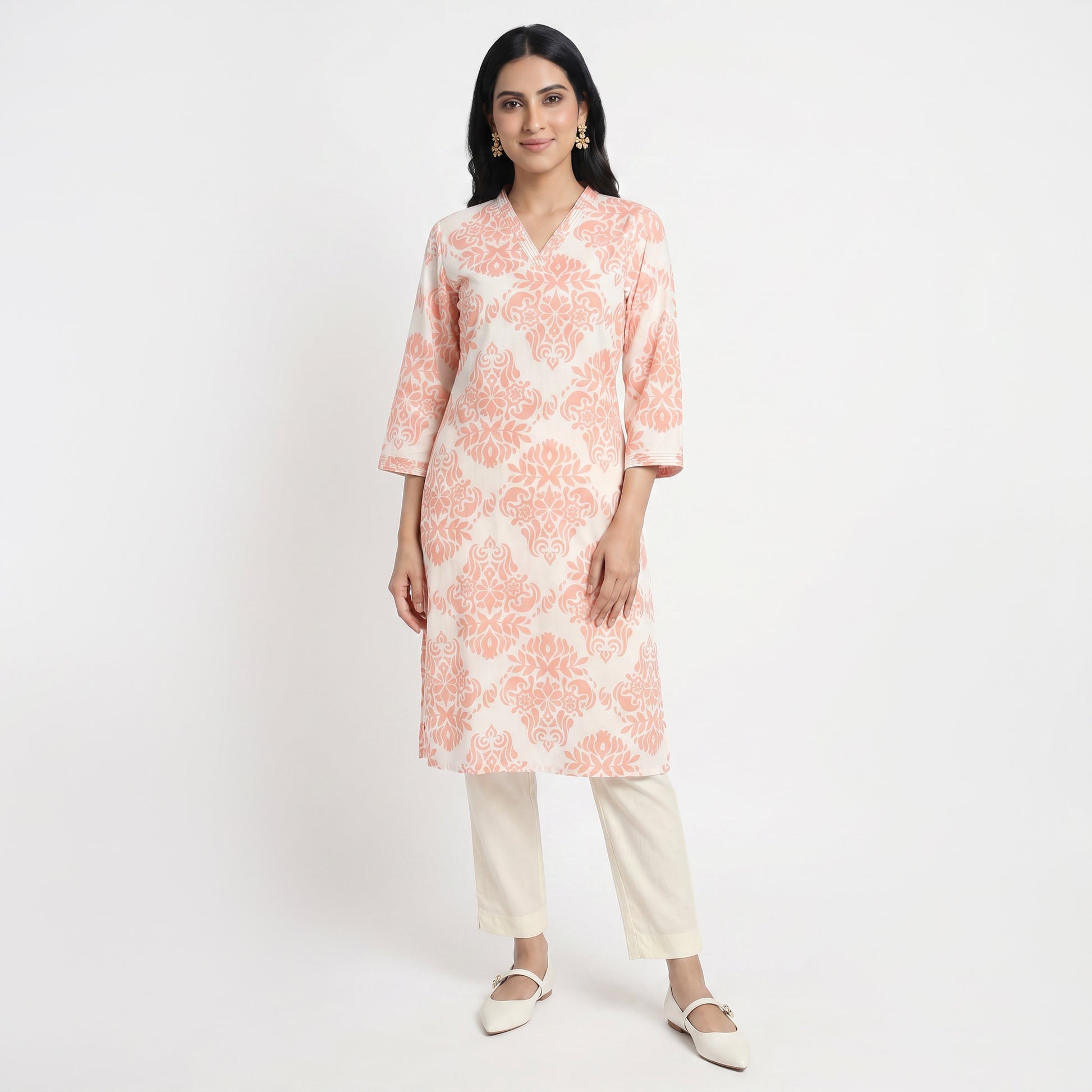Printed V-Neck Long Kurta