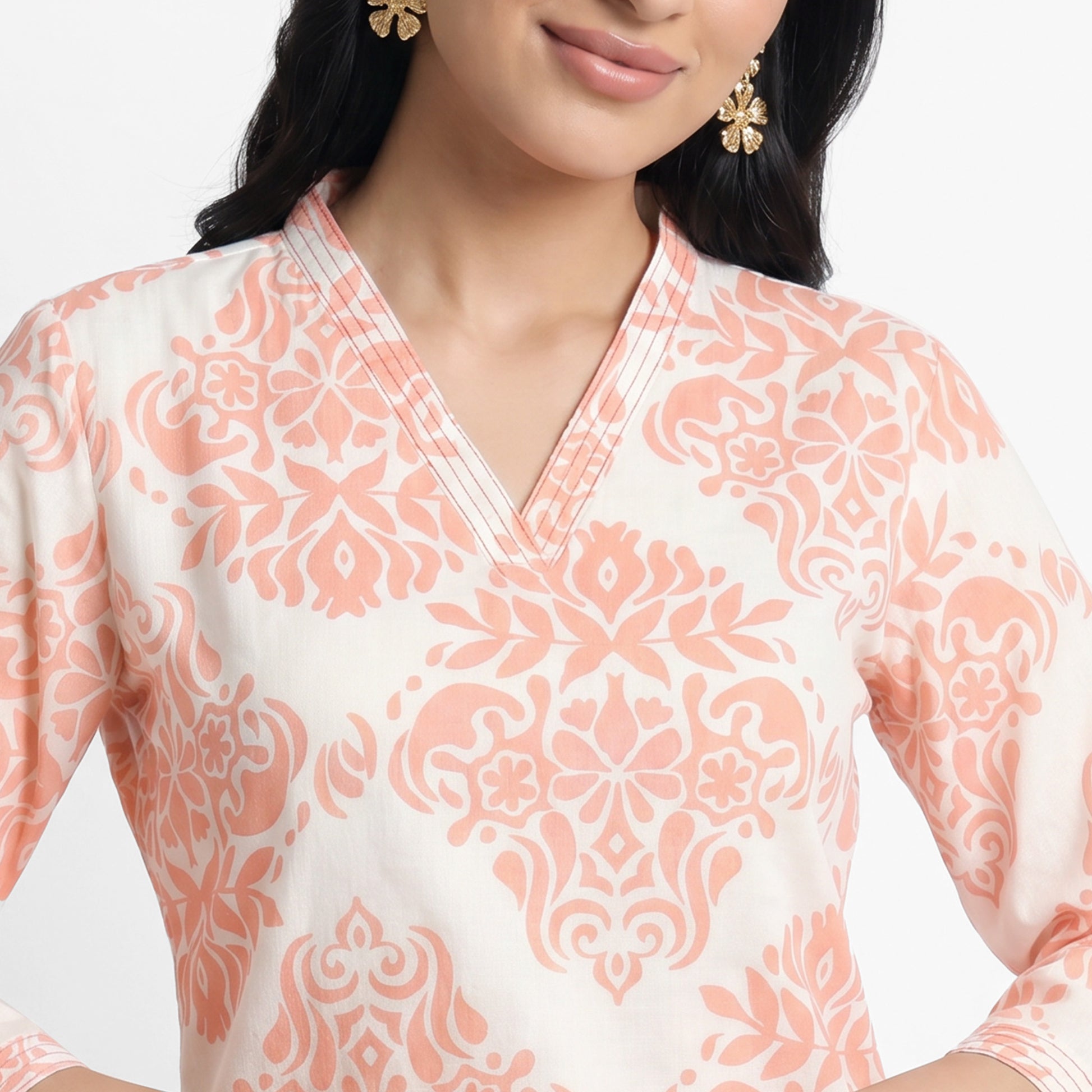 Printed V-Neck Long Kurta