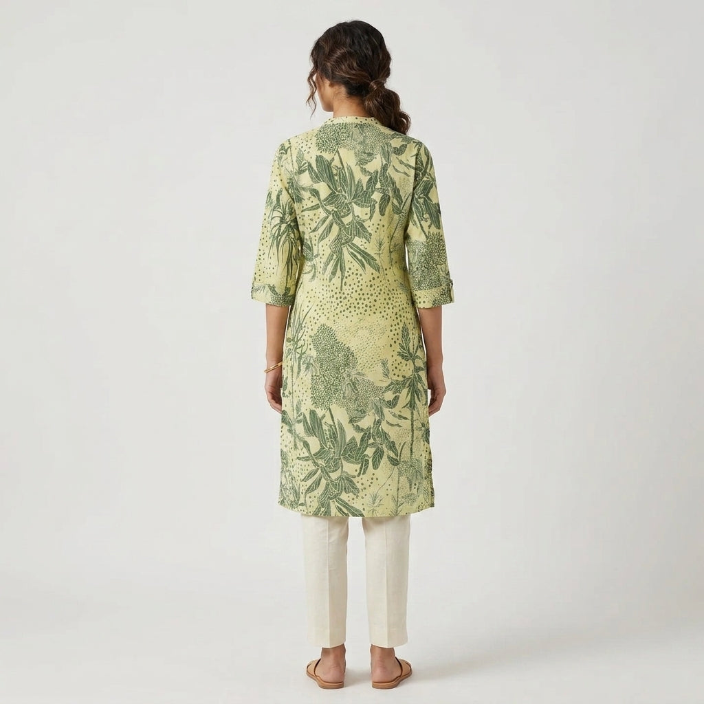 Cotton Printed Half Placket Long Kurta