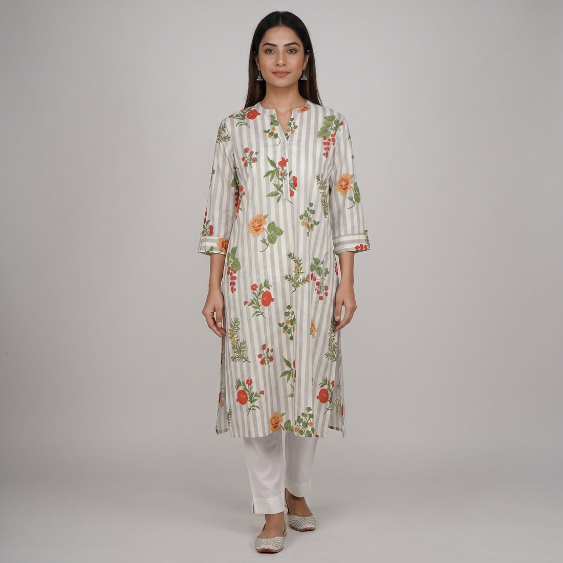 Embroidered Half Placket Long Kurta