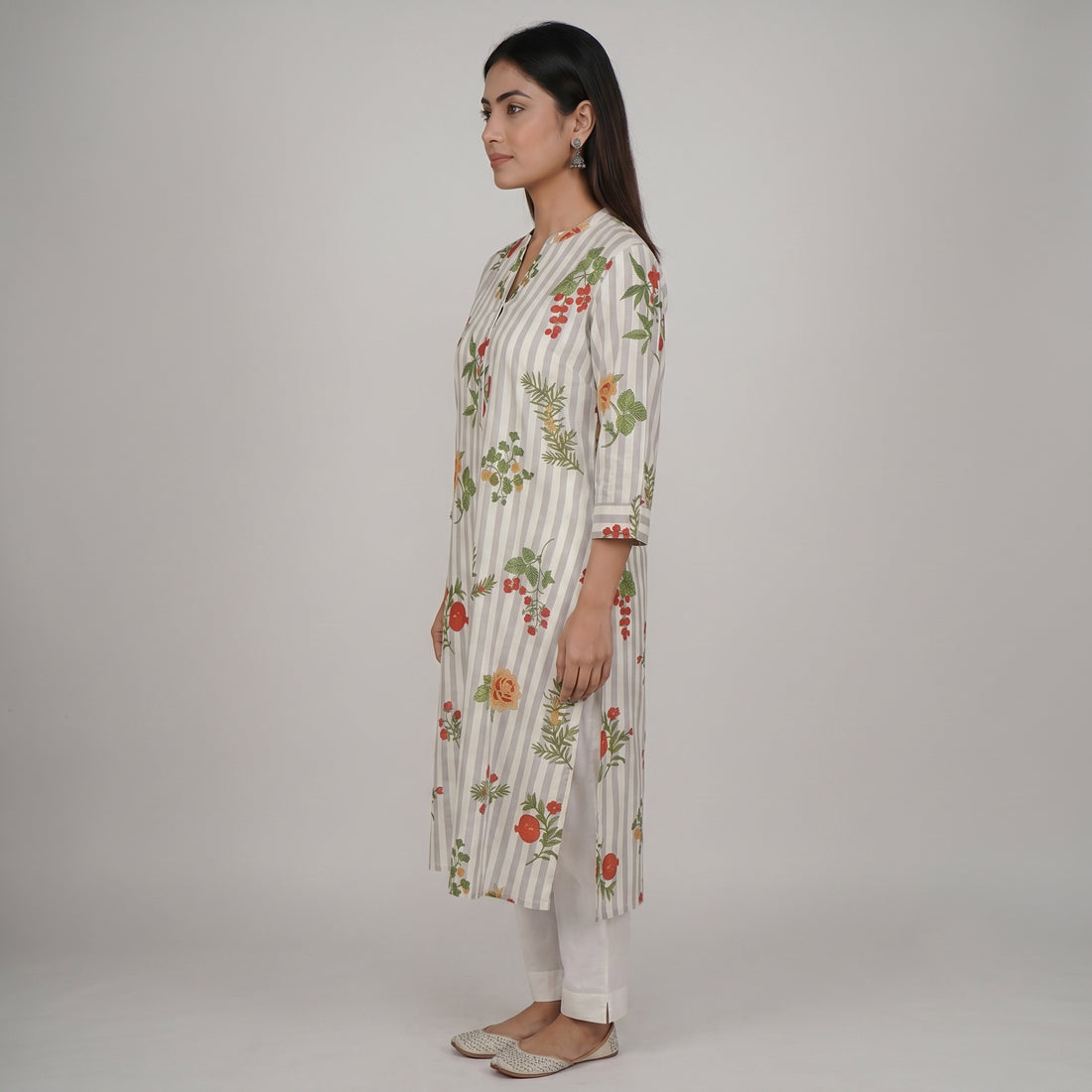 Embroidered Half Placket Long Kurta