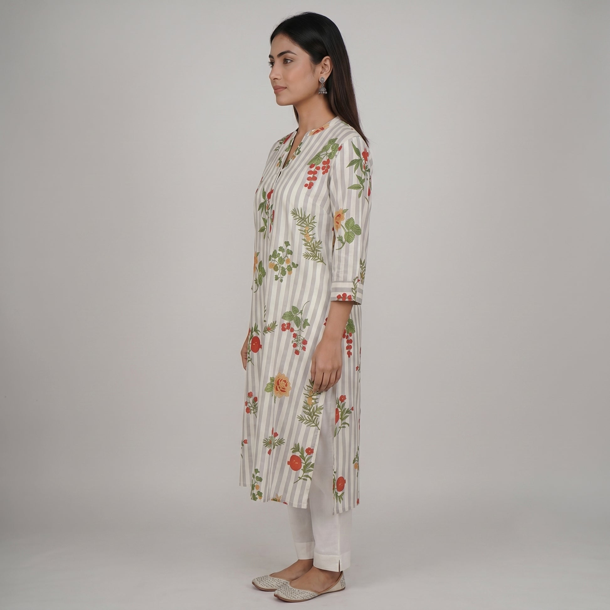 Embroidered Half Placket Long Kurta