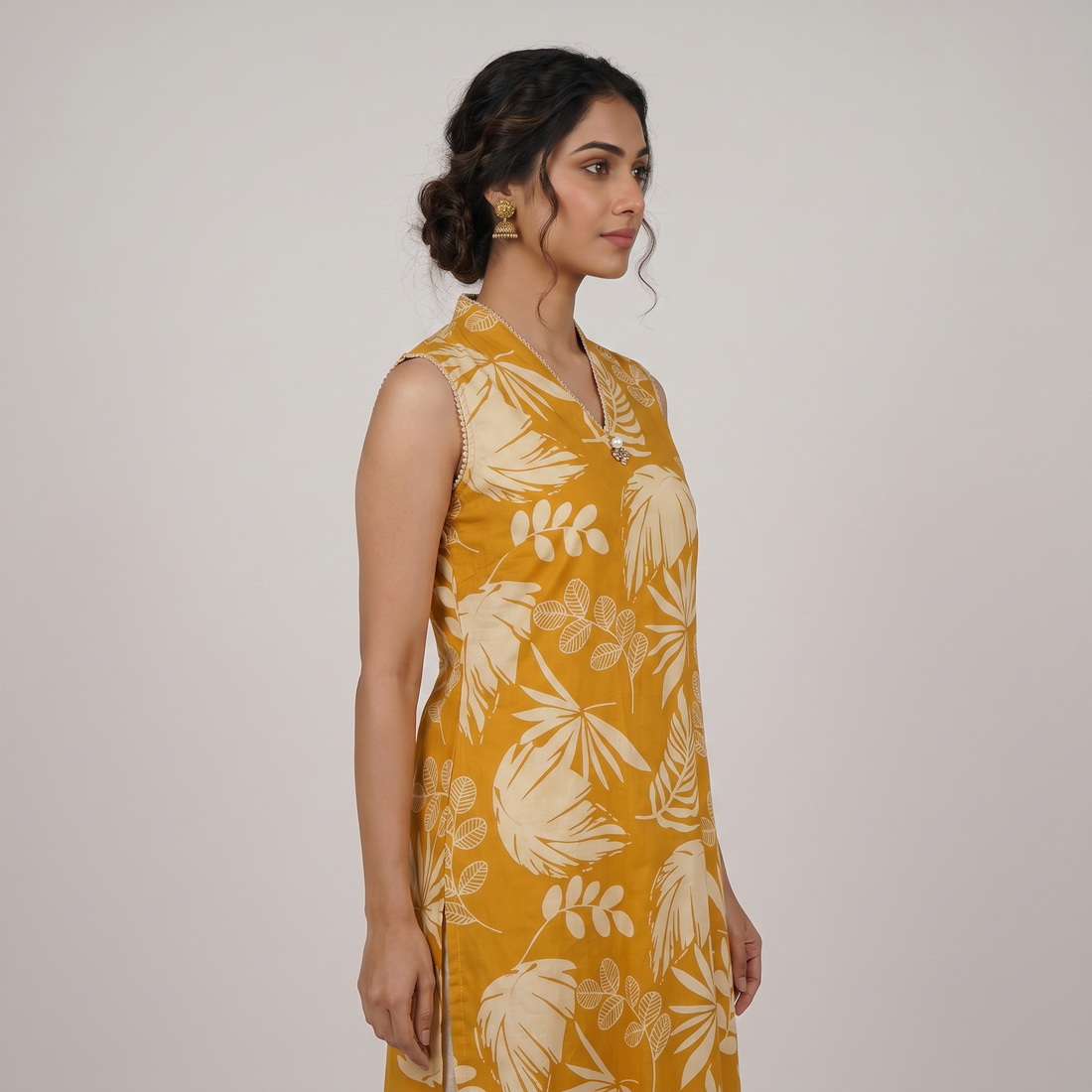 Cotton Printed V-Neck Kurta