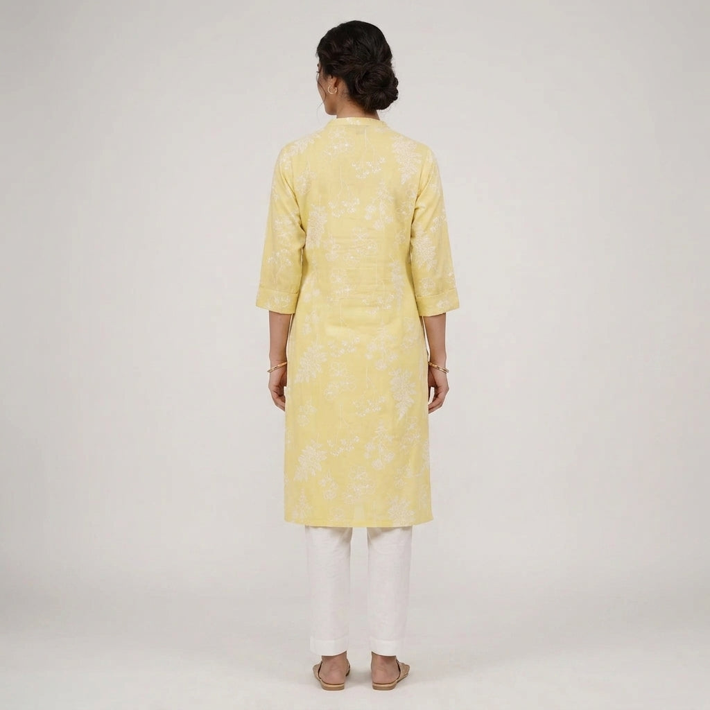 Printed Half Placket Long Kurta