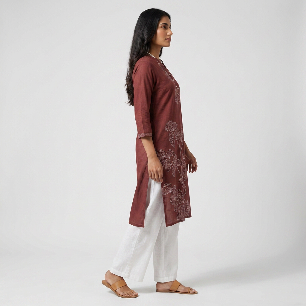 Embroidered Half Placket Long Kurta